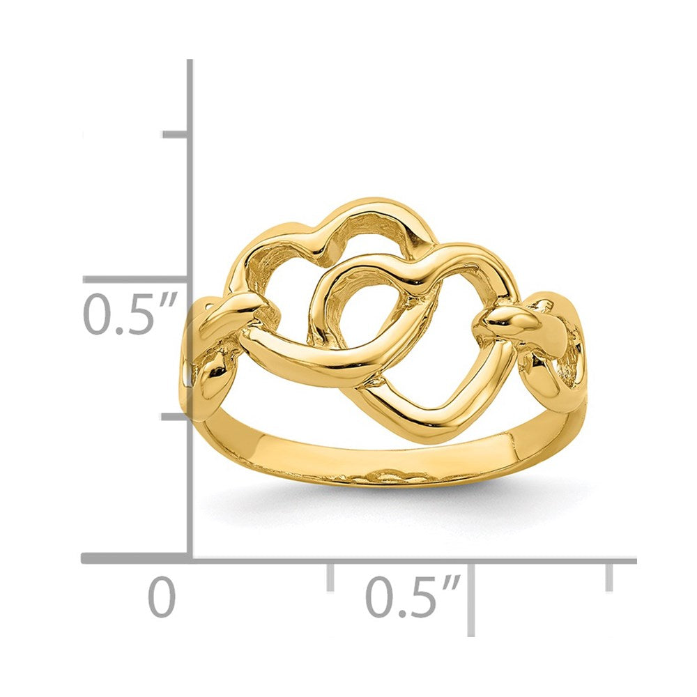14K Gelbgold Ring mit doppeltem Herz-Ausschnitt