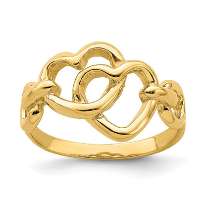 14K Gelbgold Ring mit doppeltem Herz-Ausschnitt