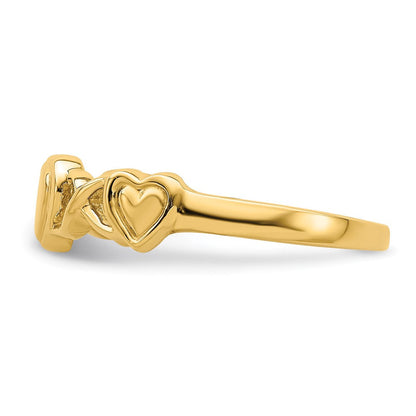 14K Gelbgold Ring mit dreifachem Herzdesign