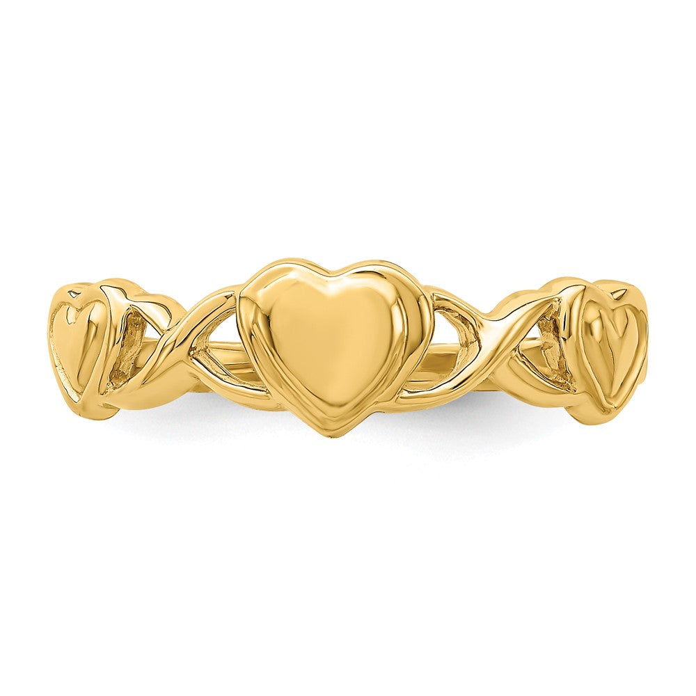 14K Gelbgold Ring mit dreifachem Herzdesign