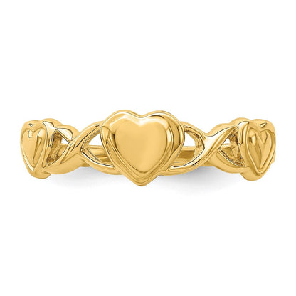 14K Gelbgold Ring mit dreifachem Herzdesign