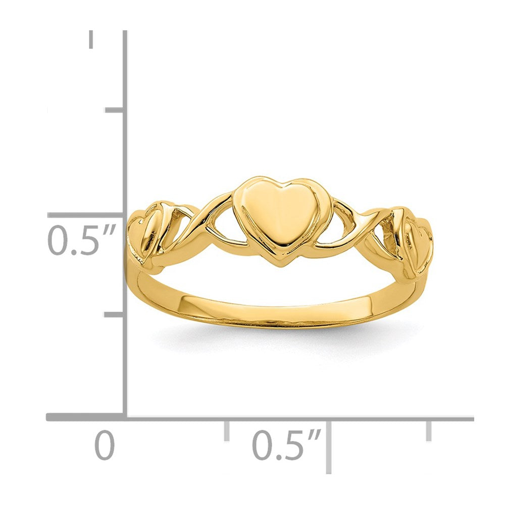 14K Gelbgold Ring mit dreifachem Herzdesign