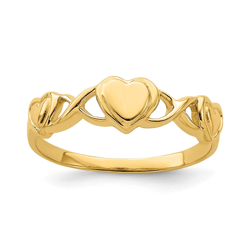 14K Gelbgold Ring mit dreifachem Herzdesign