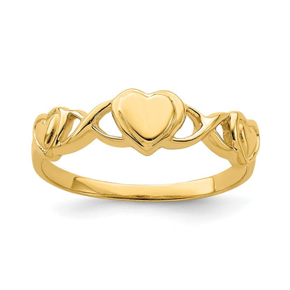 14K Gelbgold Ring mit dreifachem Herzdesign