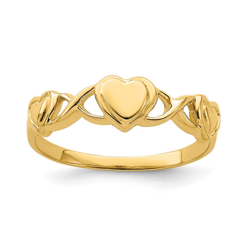 14K Gelbgold Ring mit dreifachem Herzdesign