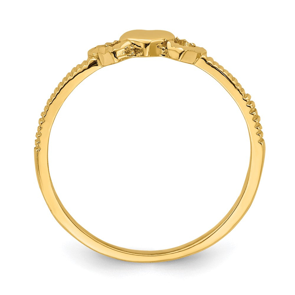 14K Gelbgold Ring mit massivem Herz und diamantgeschliffenen Herzen
