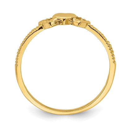 14K Gelbgold Ring mit massivem Herz und diamantgeschliffenen Herzen