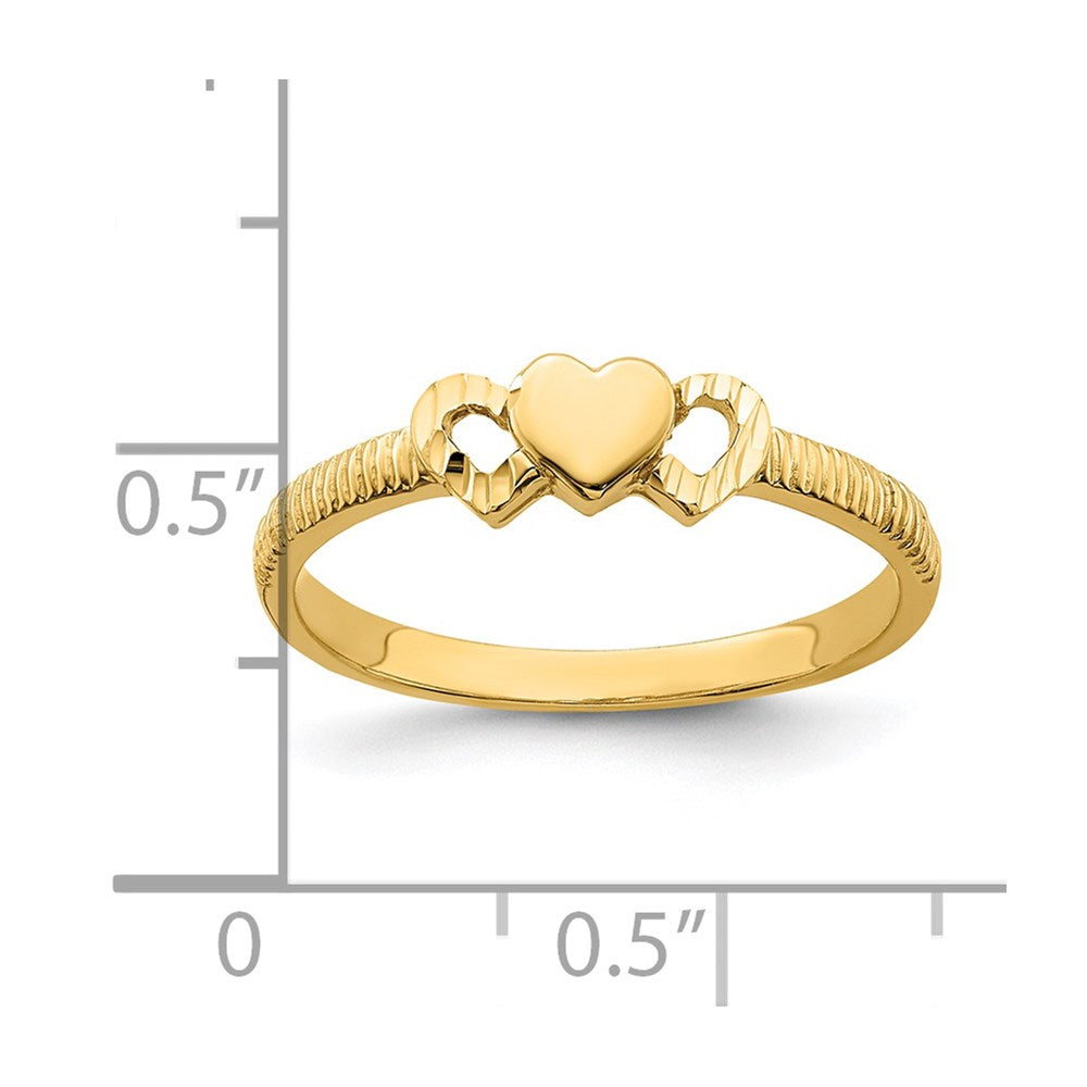 14K Gelbgold Ring mit massivem Herz und diamantgeschliffenen Herzen