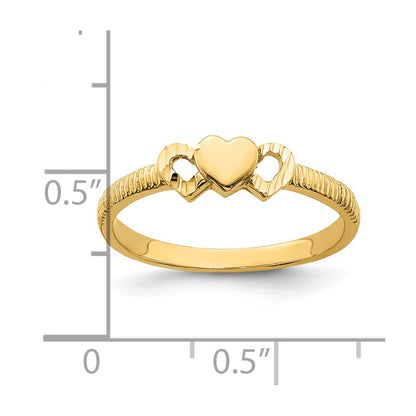 14K Gelbgold Ring mit massivem Herz und diamantgeschliffenen Herzen