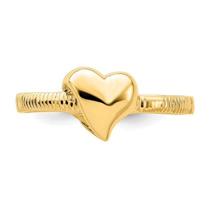585 Gelbgold Massiver Herz-Ring mit seitlichen Rillen