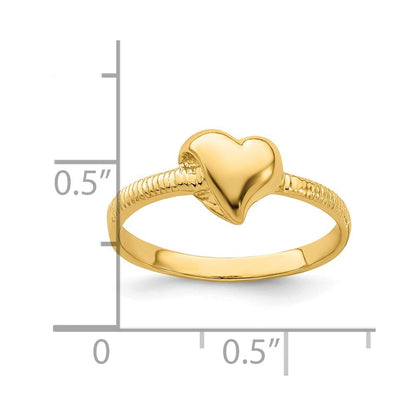 585 Gelbgold Massiver Herz-Ring mit seitlichen Rillen