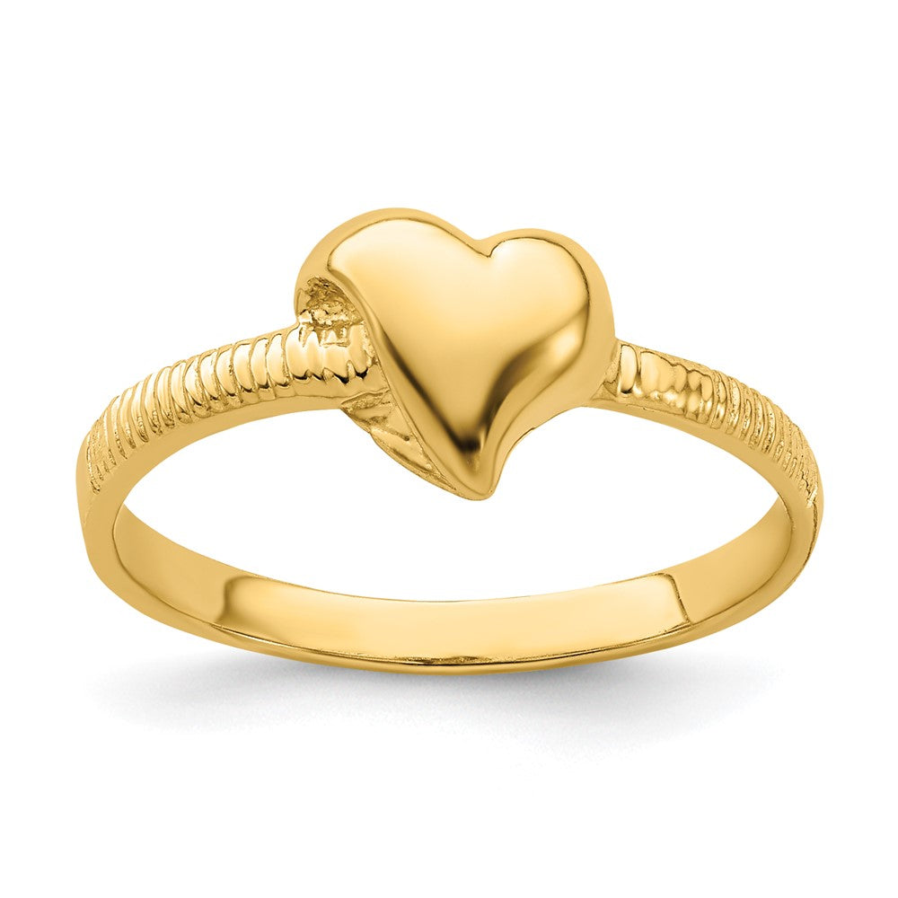585 Gelbgold Massiver Herz-Ring mit seitlichen Rillen