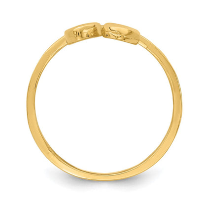 14K Gelbgold Doppelherz-Tropfen-V-Ring