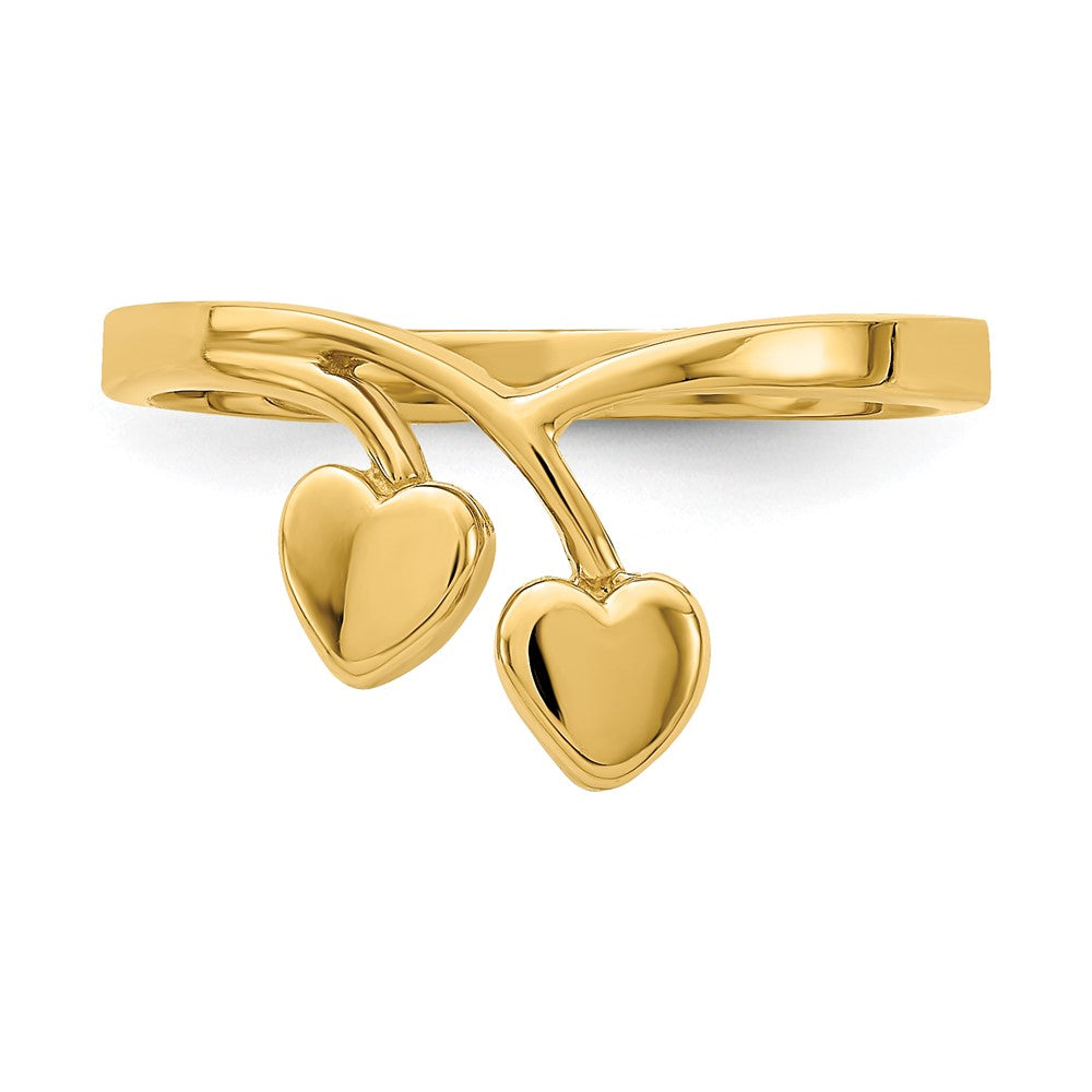 14K Gelbgold Doppelherz-Tropfen-V-Ring