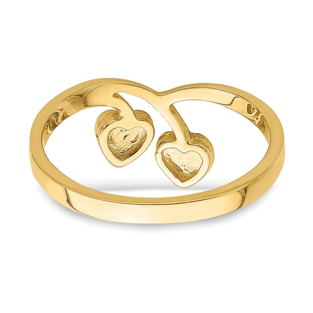 14K Gelbgold Doppelherz-Tropfen-V-Ring