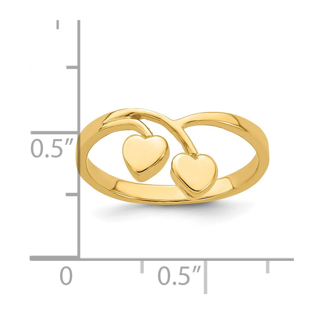 14K Gelbgold Doppelherz-Tropfen-V-Ring