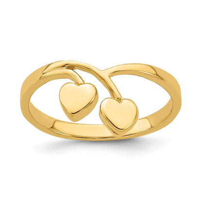 14K Gelbgold Doppelherz-Tropfen-V-Ring