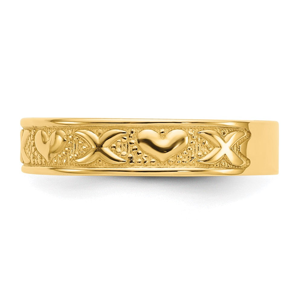 14K Gelbgold Polierter X- und Herzen-Ring