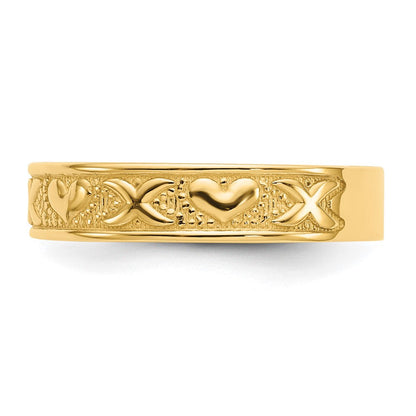 14K Gelbgold Polierter X- und Herzen-Ring