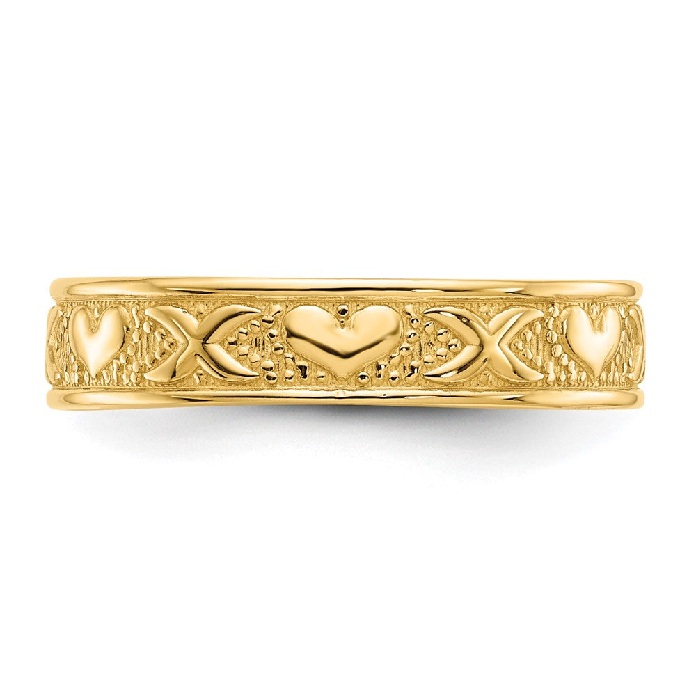 14K Gelbgold Polierter X- und Herzen-Ring