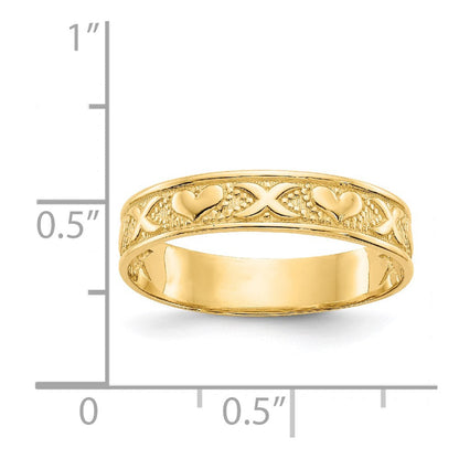 14K Gelbgold Polierter X- und Herzen-Ring