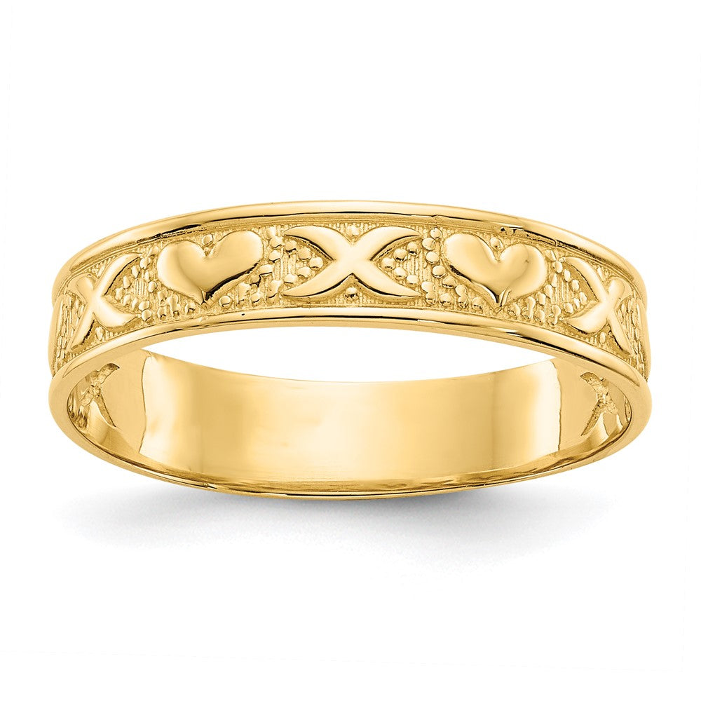 14K Gelbgold Polierter X- und Herzen-Ring