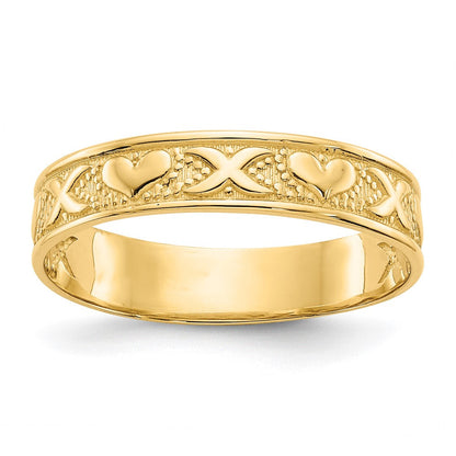 14K Gelbgold Polierter X- und Herzen-Ring