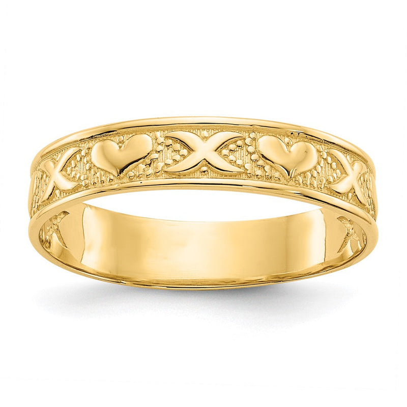 14K Gelbgold Polierter X- und Herzen-Ring