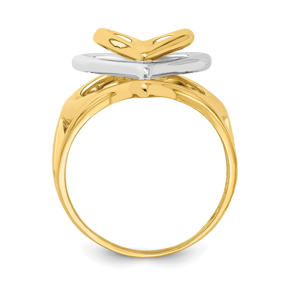 14K Bicolor Gold Ring mit dreifach gestapelten Herzen