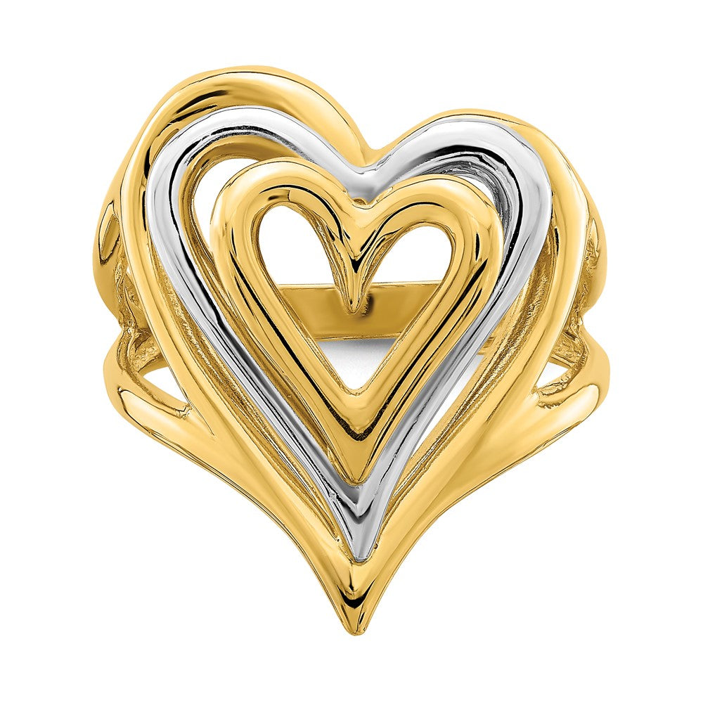 14K Bicolor Gold Ring mit dreifach gestapelten Herzen