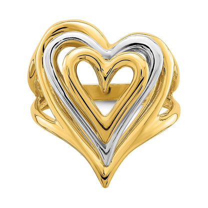 14K Bicolor Gold Ring mit dreifach gestapelten Herzen
