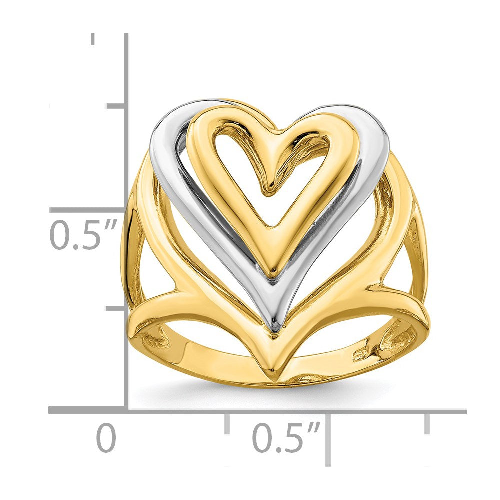 14K Bicolor Gold Ring mit dreifach gestapelten Herzen