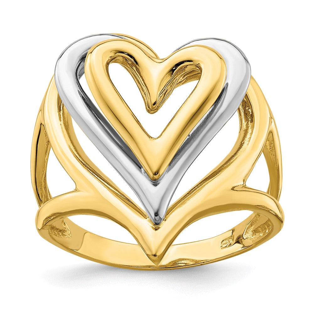 14K Bicolor Gold Ring mit dreifach gestapelten Herzen