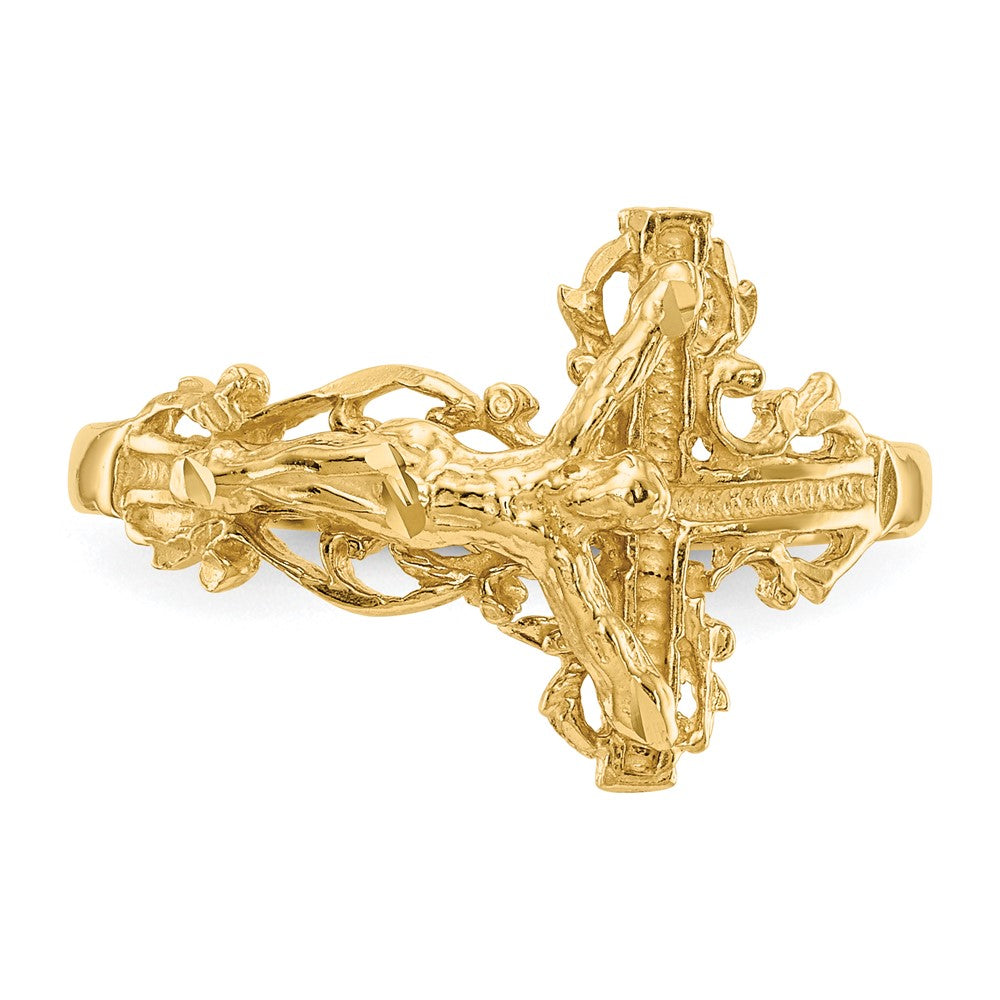 14K Gelbgold Kreuz-Ring mit Diamantschliff