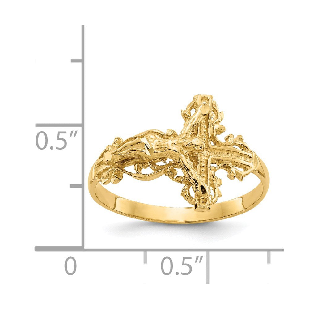 14K Gelbgold Kreuz-Ring mit Diamantschliff