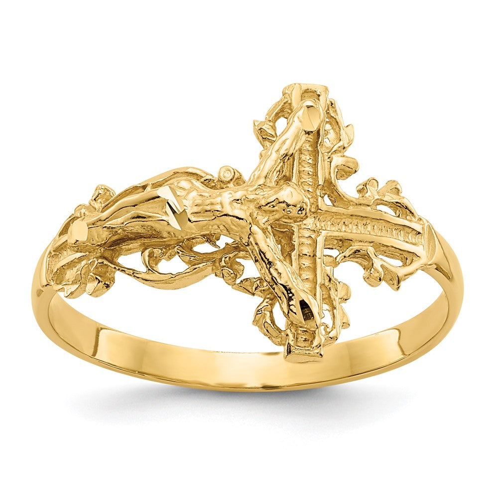 14K Gelbgold Kreuz-Ring mit Diamantschliff