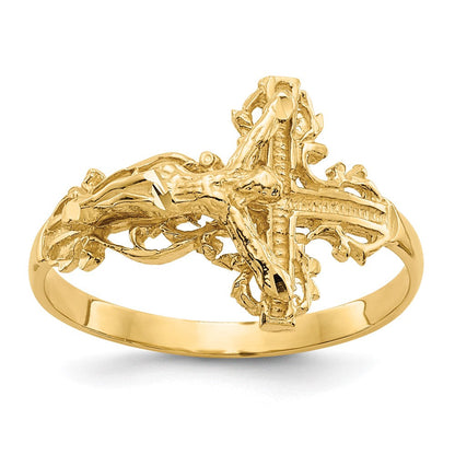 14K Gelbgold Kreuz-Ring mit Diamantschliff