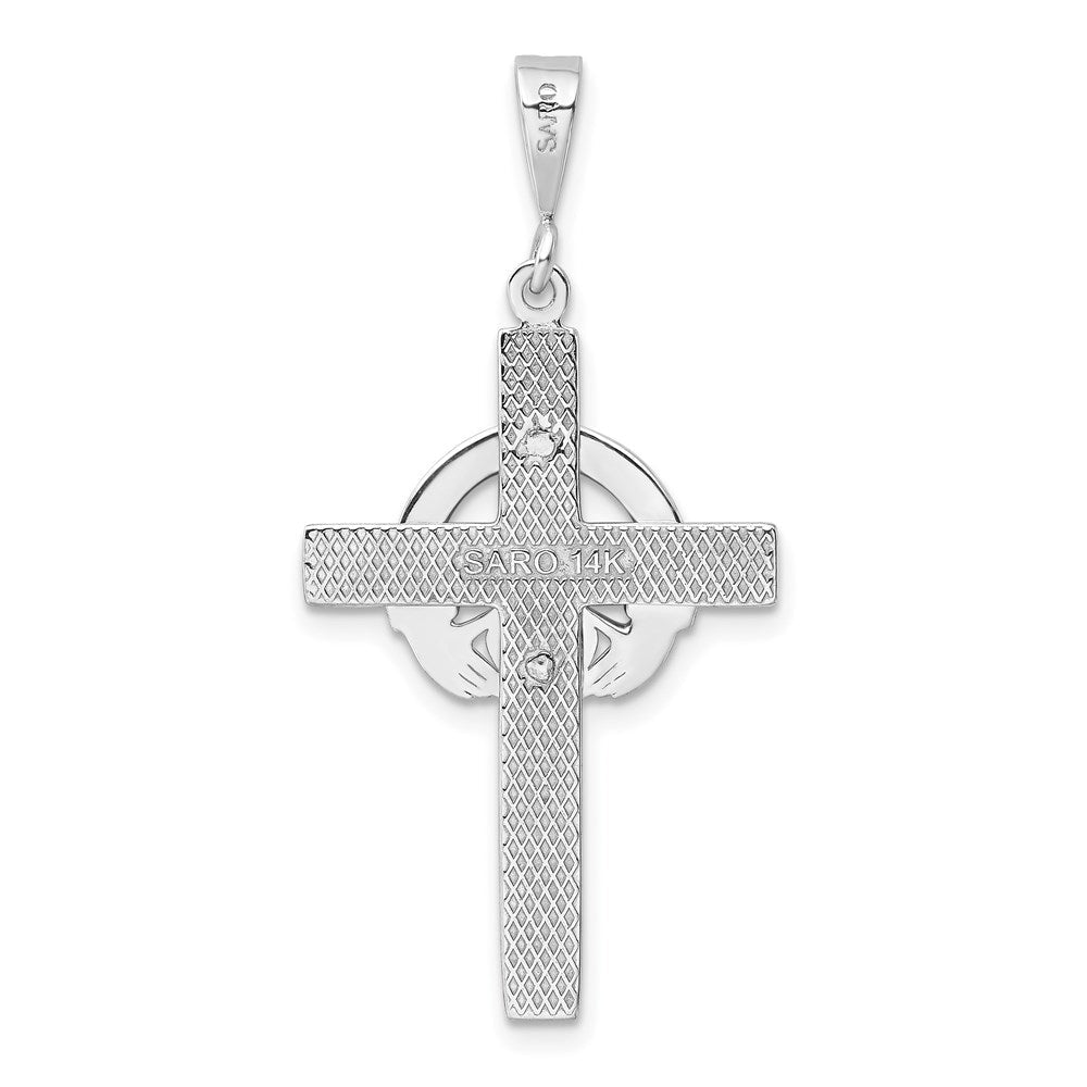 14K Weißgold Claddagh-Kreuz-Anhänger