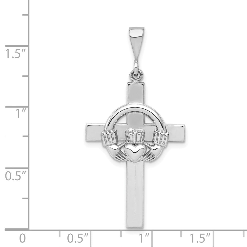 14K Weißgold Claddagh-Kreuz-Anhänger