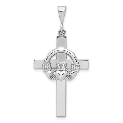 14K Weißgold Claddagh-Kreuz-Anhänger