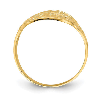 14K Gelbgold Ring mit ovalem Schild und Schnörkelmuster