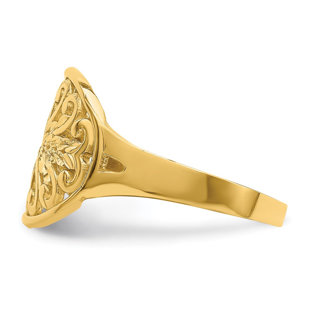 14K Gelbgold Ring mit ovalem Schild und Schnörkelmuster