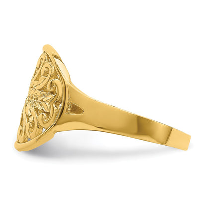 14K Gelbgold Ring mit ovalem Schild und Schnörkelmuster