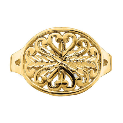 14K Gelbgold Ring mit ovalem Schild und Schnörkelmuster