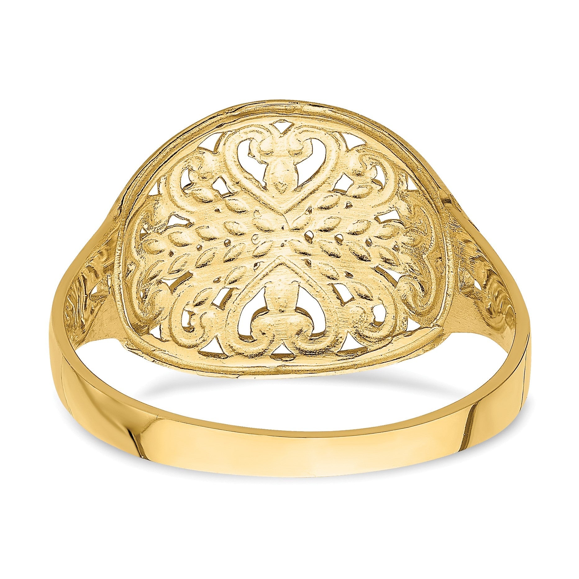 14K Gelbgold Ring mit ovalem Schild und Schnörkelmuster