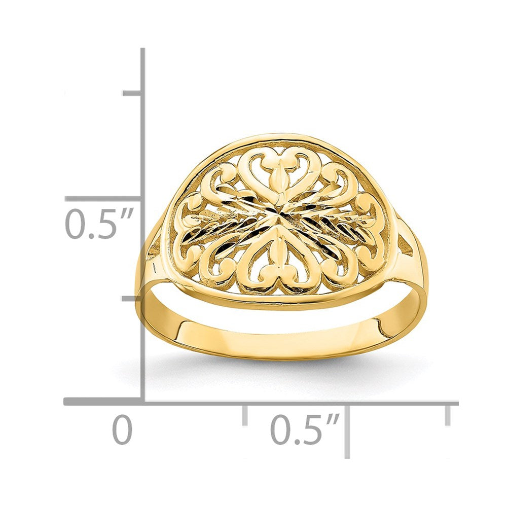 14K Gelbgold Ring mit ovalem Schild und Schnörkelmuster