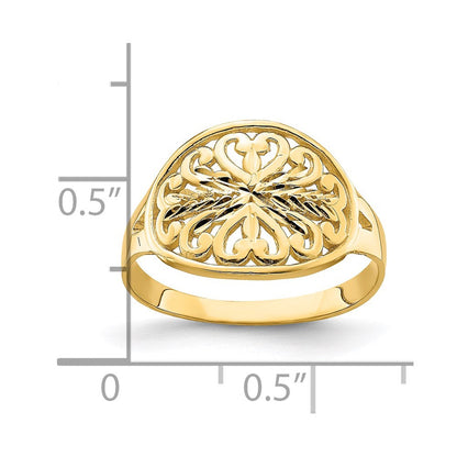 14K Gelbgold Ring mit ovalem Schild und Schnörkelmuster
