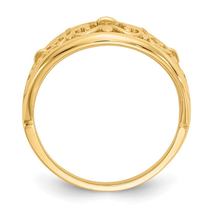 14K Gelbgold Ring mit Fleur-de-Lis-Motiv und Verjüngung
