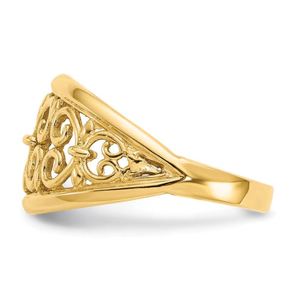 14K Gelbgold Ring mit Fleur-de-Lis-Motiv und Verjüngung