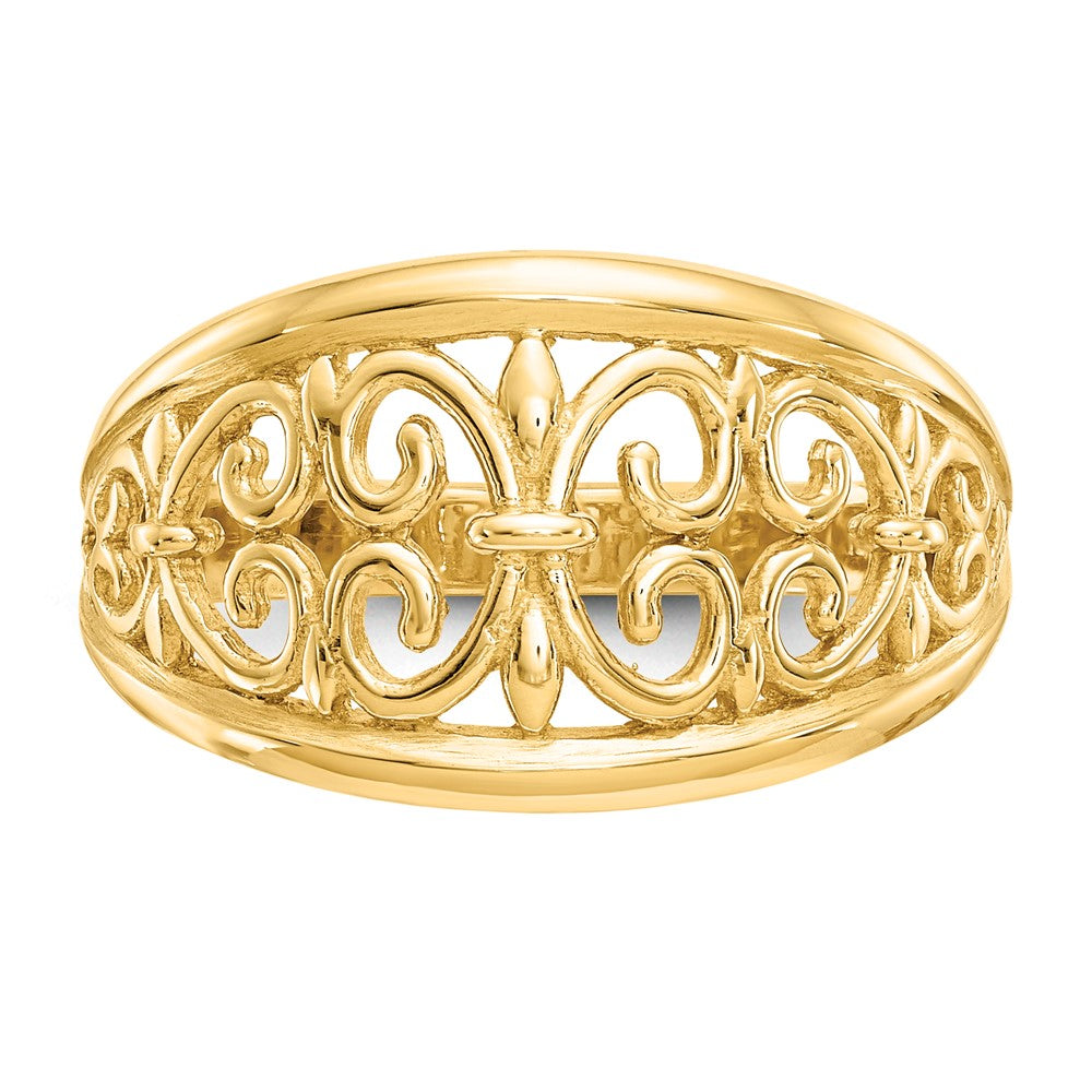 14K Gelbgold Ring mit Fleur-de-Lis-Motiv und Verjüngung